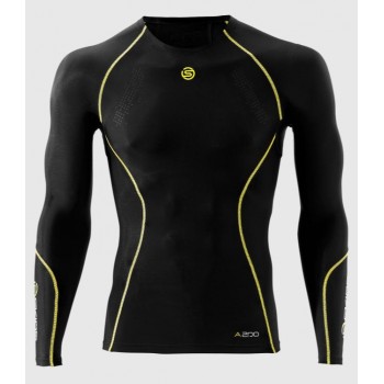 Мужская компрессионная футболка с длинным рукавом Skins A200 Black / Yellow