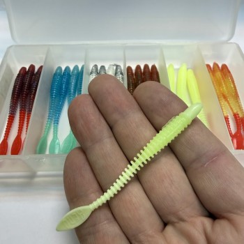 Комплект рыболовных силиконовых приманок виброхвост RuBaits Leader Ribster Slag 3.3" (16 шт.)